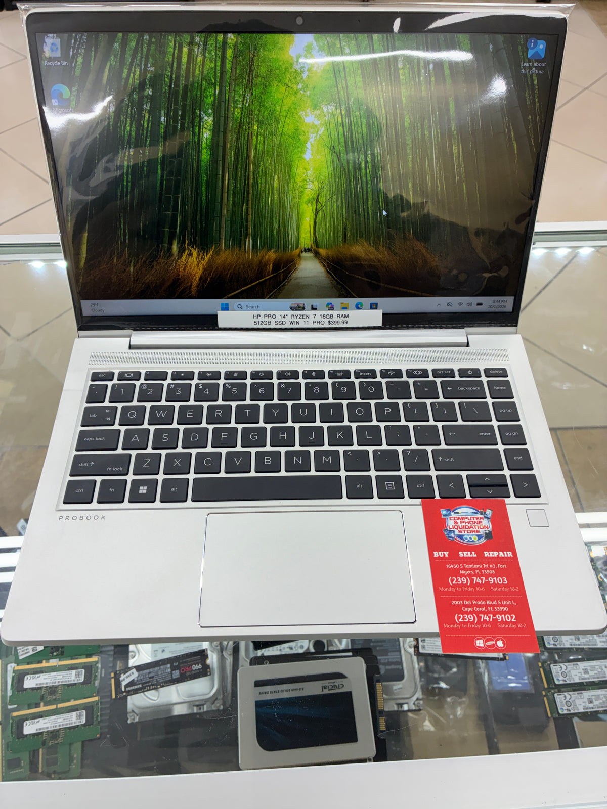 HP 14” Pro Laptop Ryzen 7 16GB RAM 512GB SSD Win 11 Pro