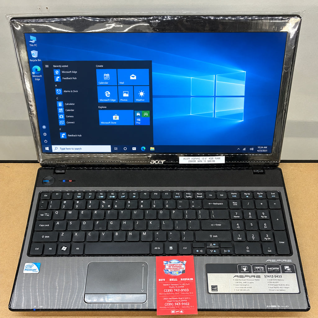 Acer Aspire Laptop 15.6” intel Pentium 4GB Ram 250gb hdd Win 10